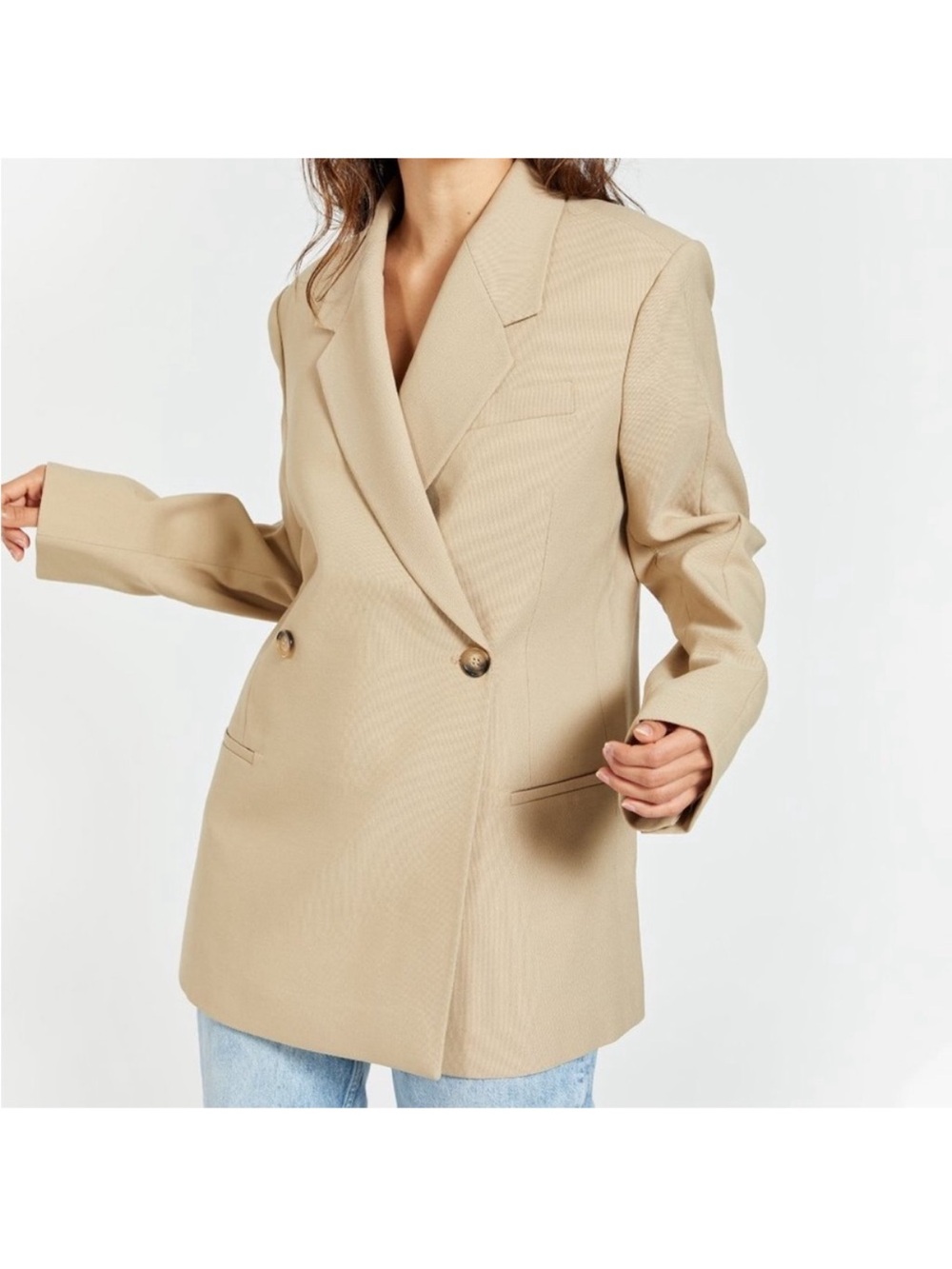 Anine Bing Tan Double-Breasted Blazer Jacket